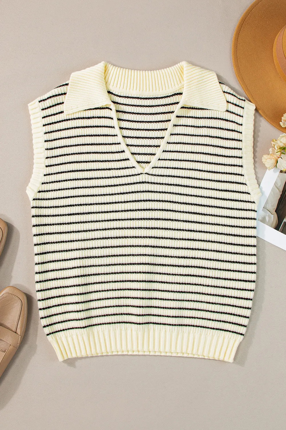 Striped Collared Neck Tank - cas7m