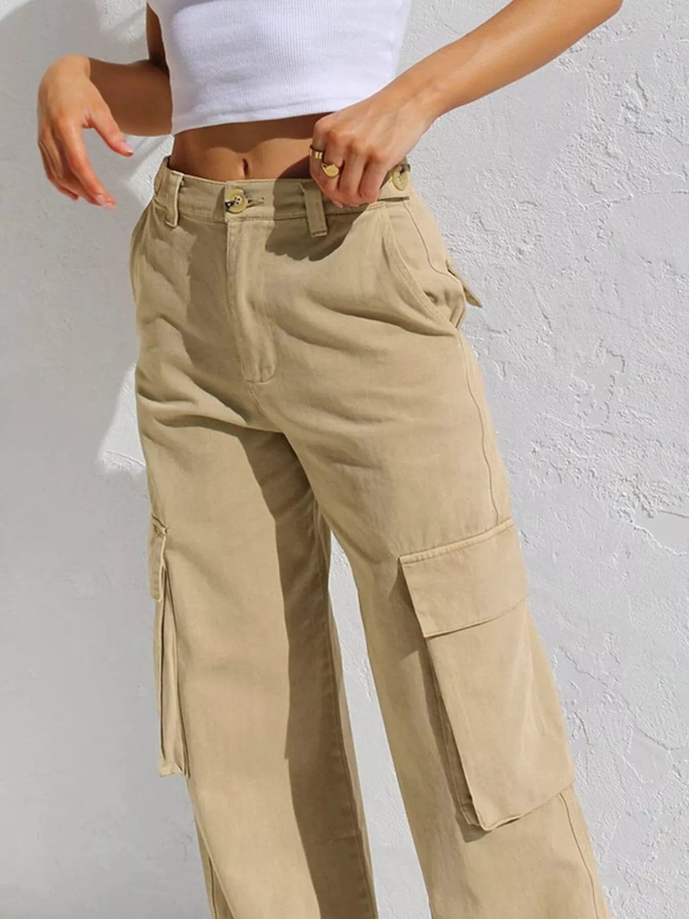High-Waisted Wide Leg Cargo Jeans - cas7m
