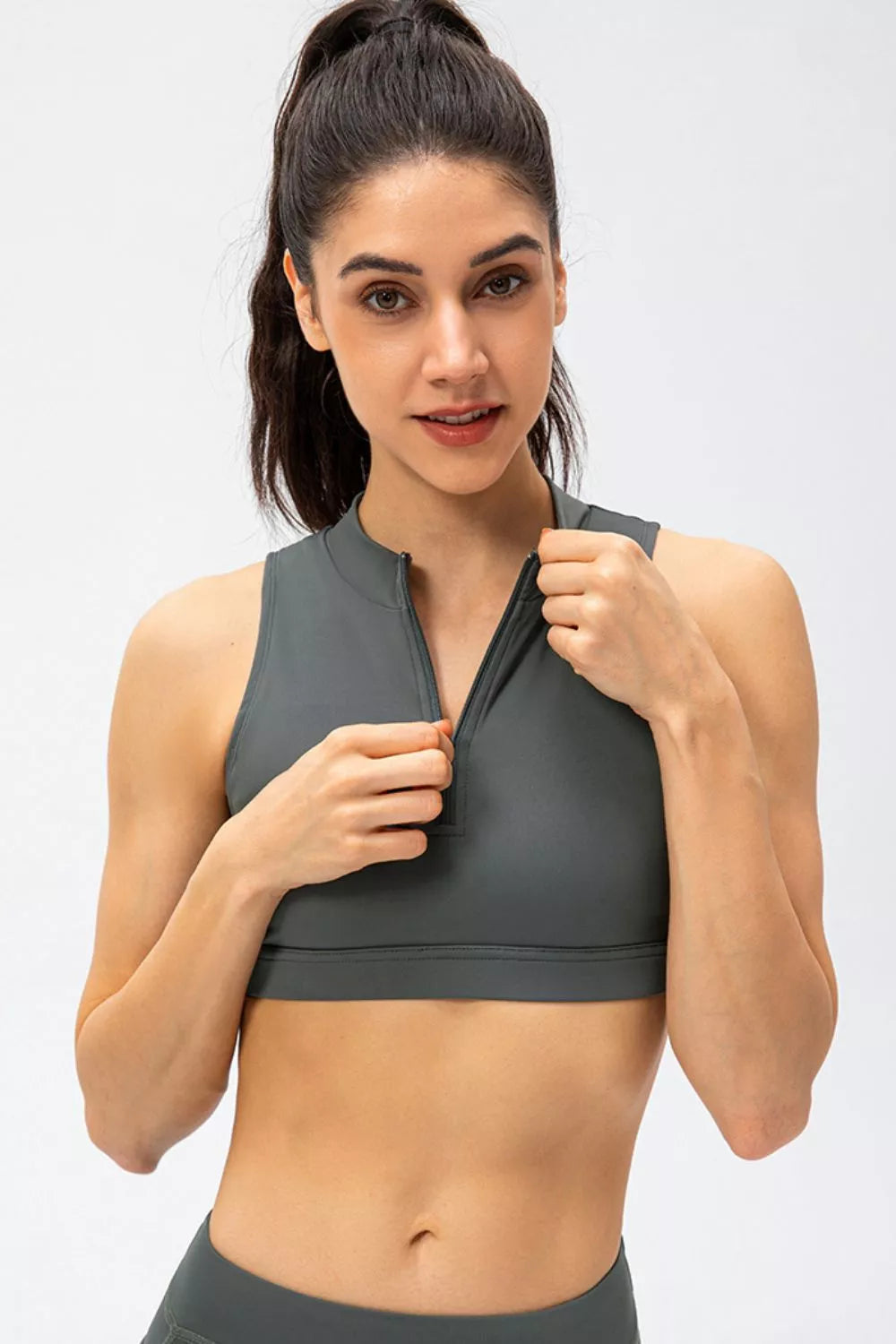 Full Size Cropped Cutout Back Zipper Front Active Tank Top - cas7m