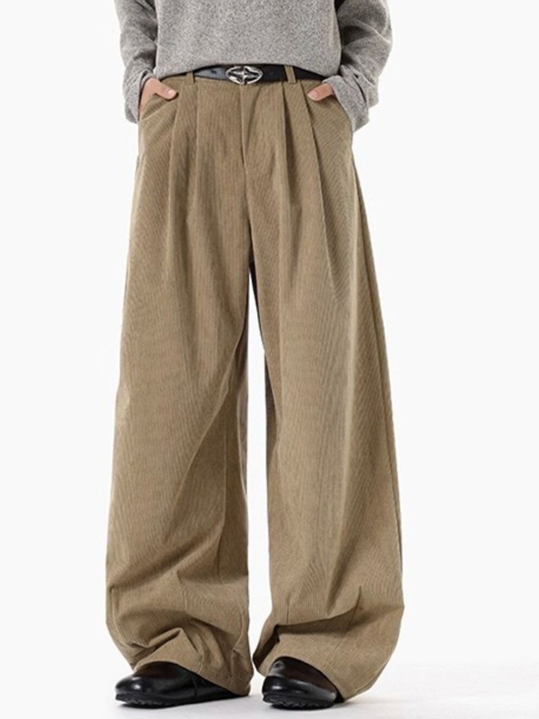 Men's Plus Size Pleated Detail Wide Leg Pants - cas7m