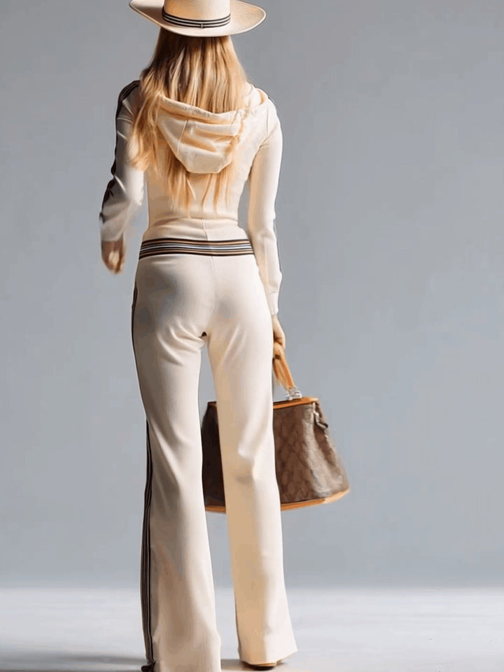 Striped Zip Front Hooded Jumpsuit - cas7m