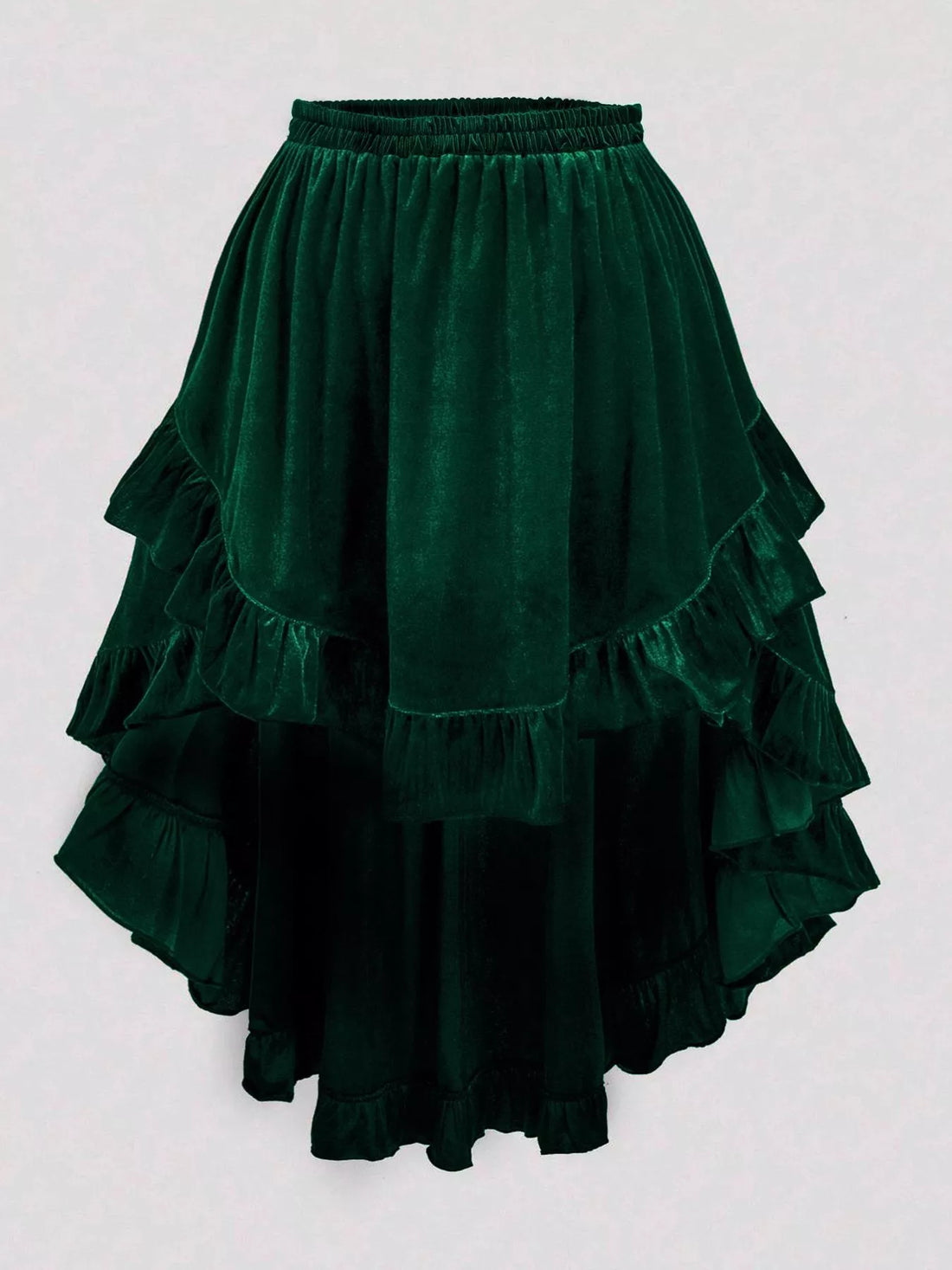 Plus Size Ruffled Velvet Elastic Waist Skirt - cas7m