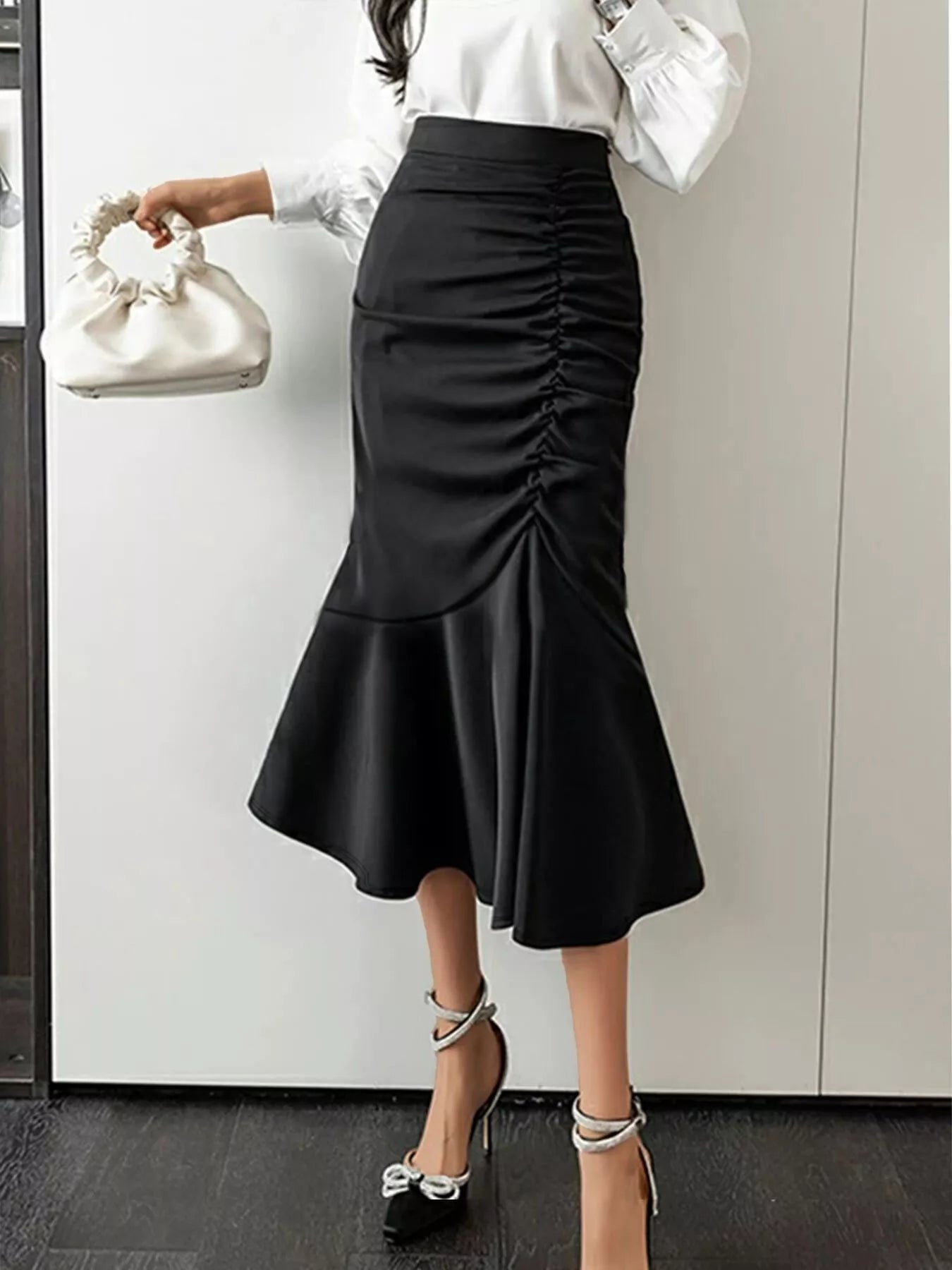 Ruched High Waist Mermaid Skirt - cas7m