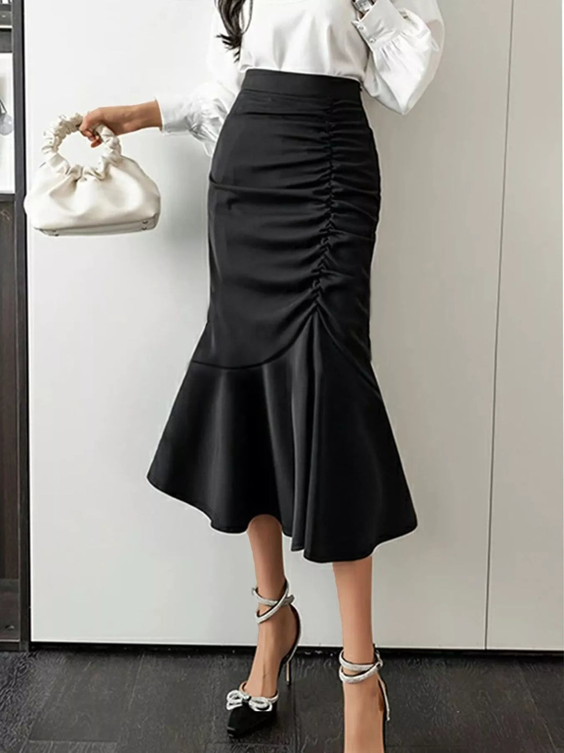 Ruched High Waist Mermaid Skirt - cas7m