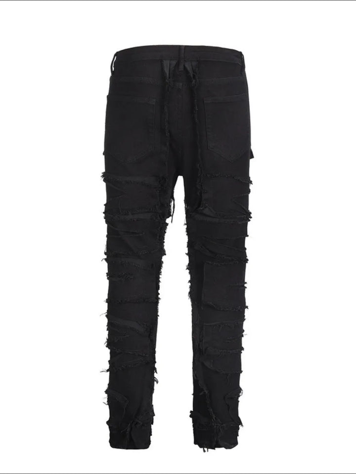 Men's Washed Distressed Panelled Jeans - cas7m