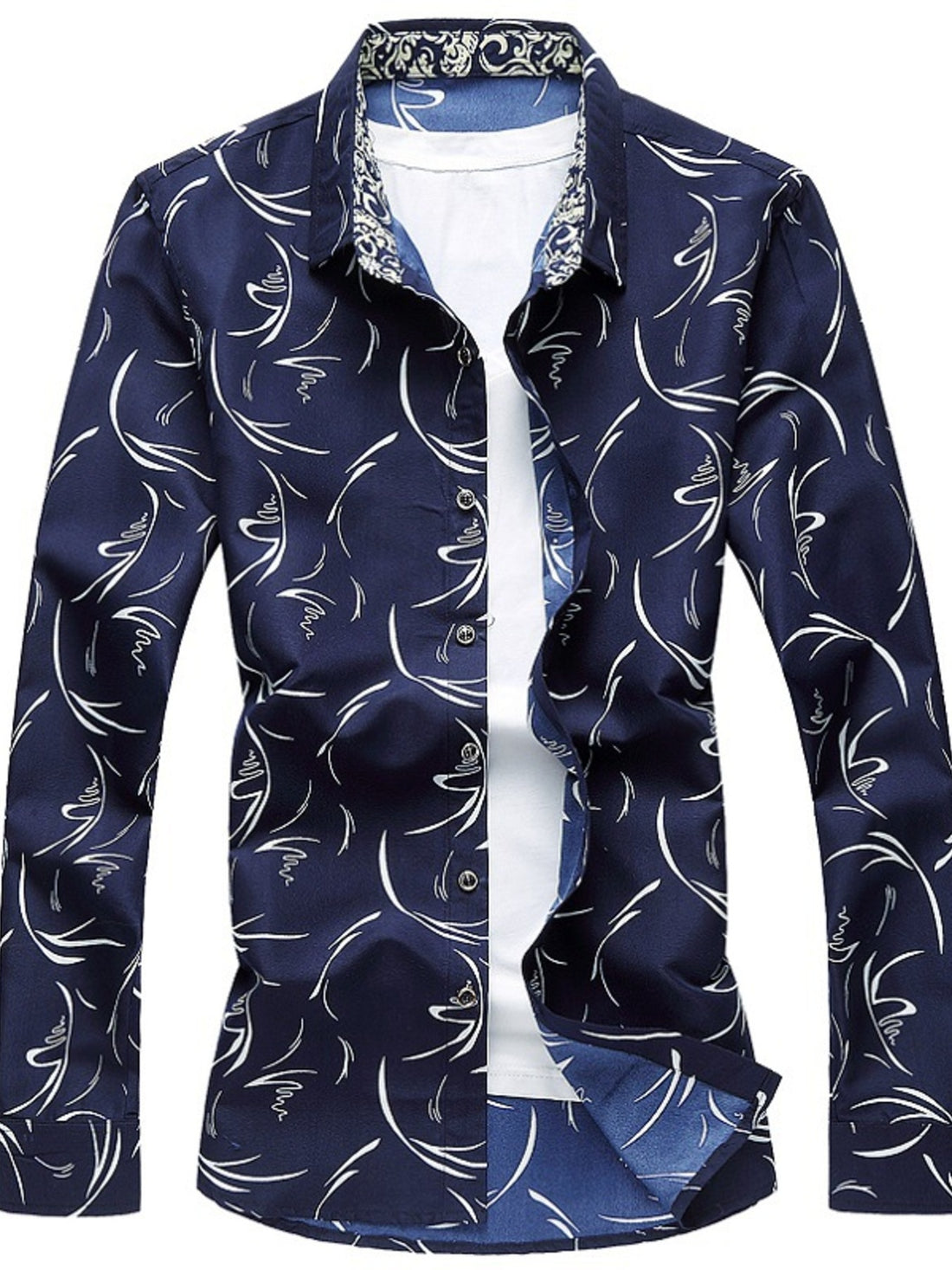 Men's Plus Size Printed Long Sleeve Shirt - cas7m