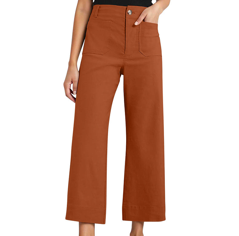 High Waist Slimming Casual Women's Cropped Wide-leg Pants - cas7m