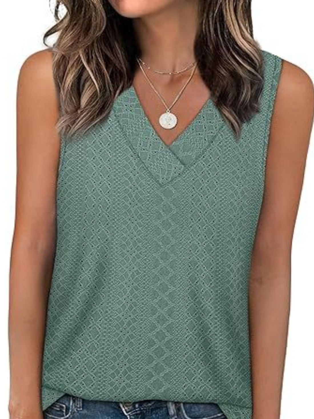 Eyelet V-Neck Tank - cas7m