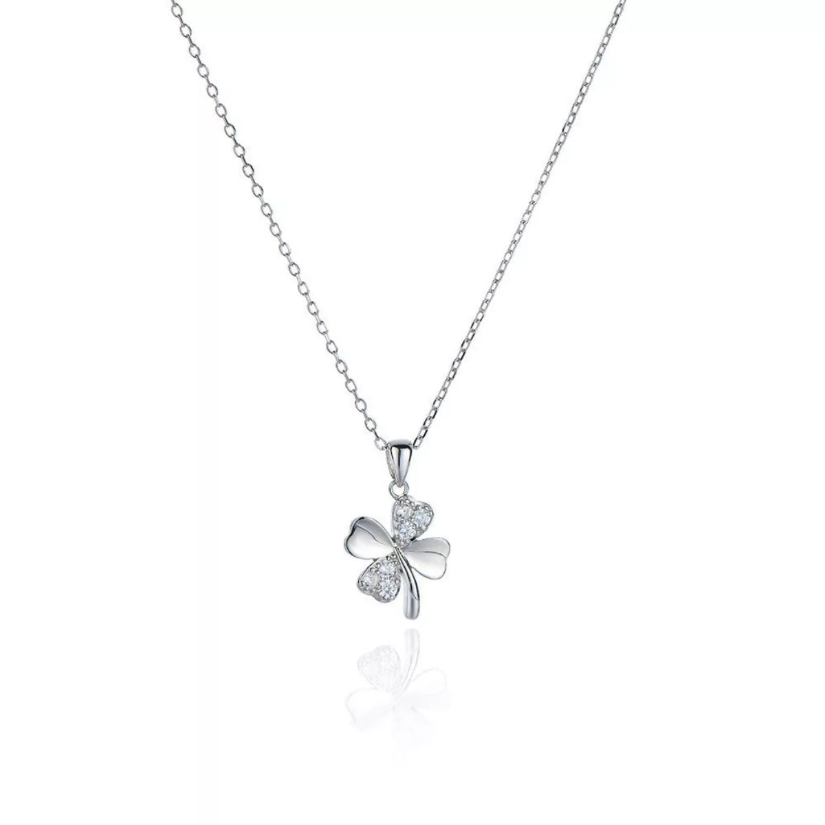925 Sterling Silver Zircon Clover Pendant Necklace - cas7m