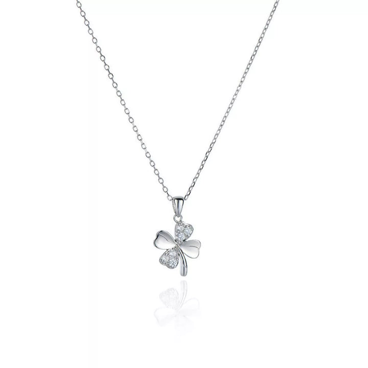 925 Sterling Silver Zircon Clover Pendant Necklace - cas7m