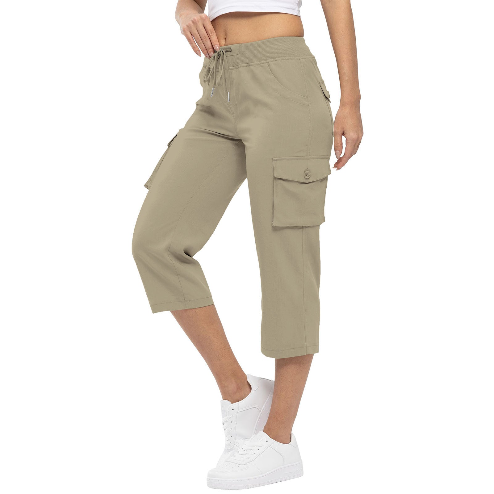 Women's High Waist Drawstring Pocket Loose Pants - cas7m