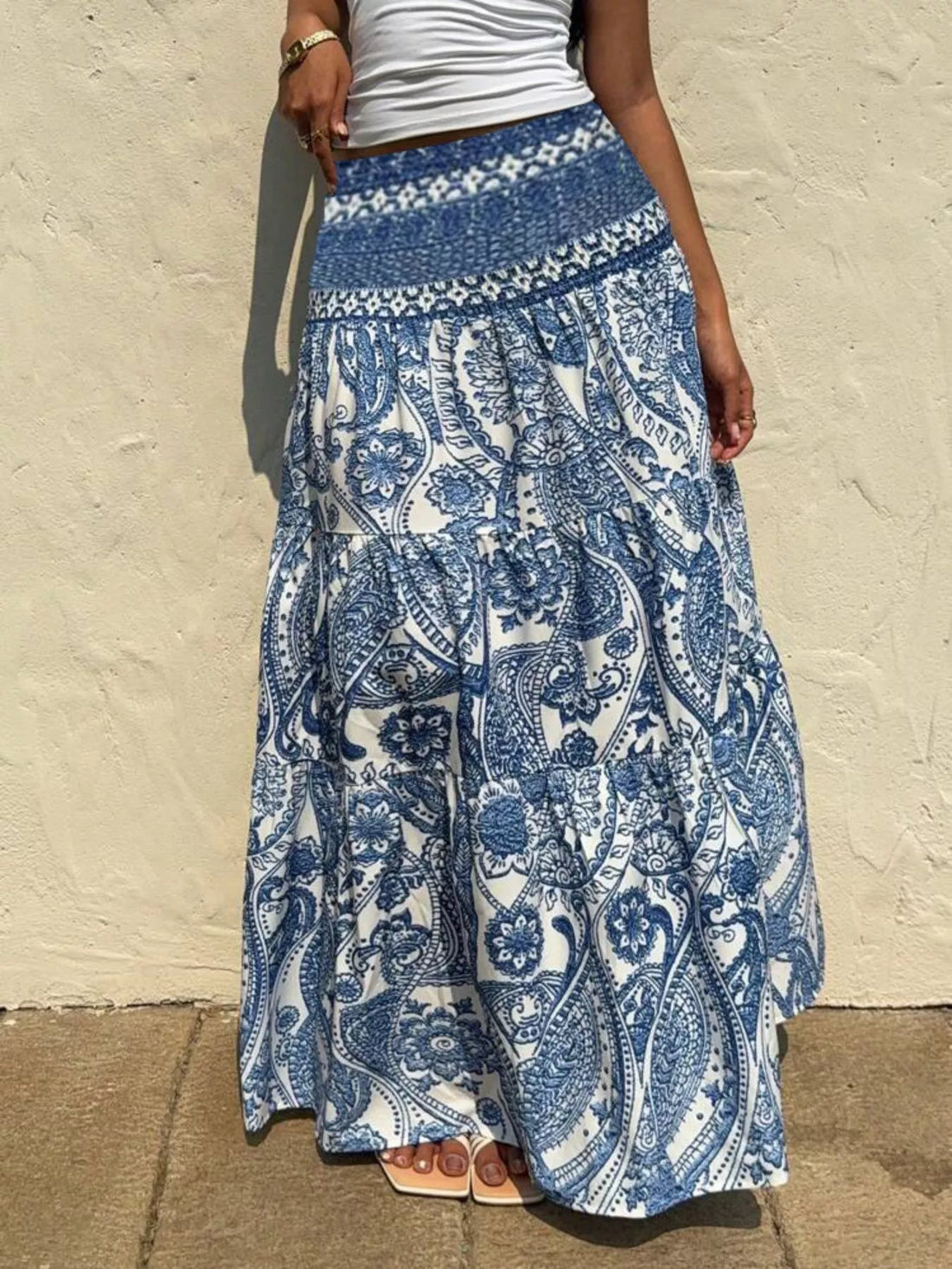 Printed High Waist Maxi Skirt - cas7m