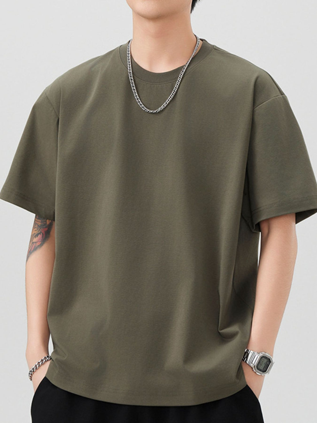 Men's Plus Size Solid Color Casual Loose T-Shirt - cas7m