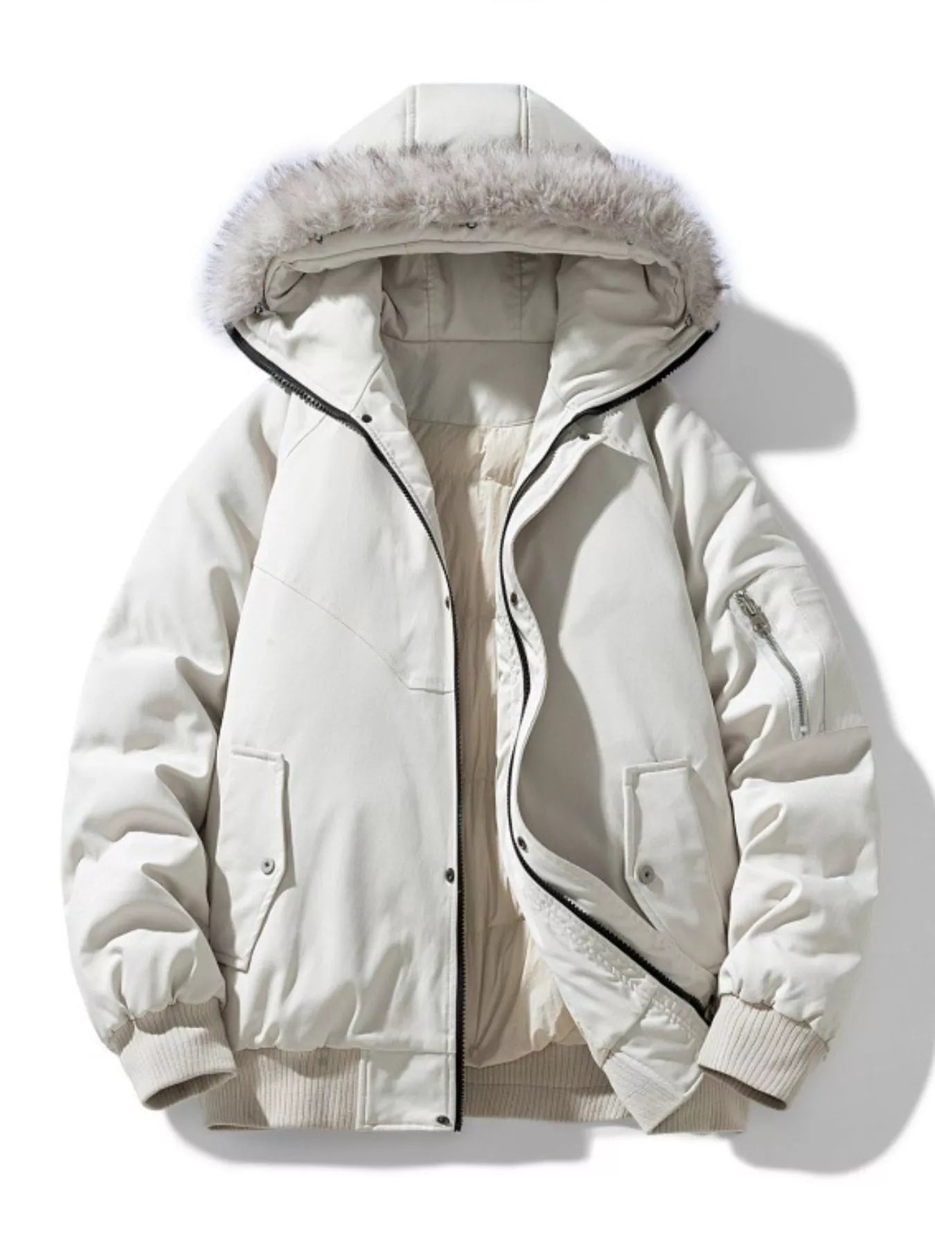 Men's Plus Size Faux Fur Hooded Padded Bomber Jacket - cas7m