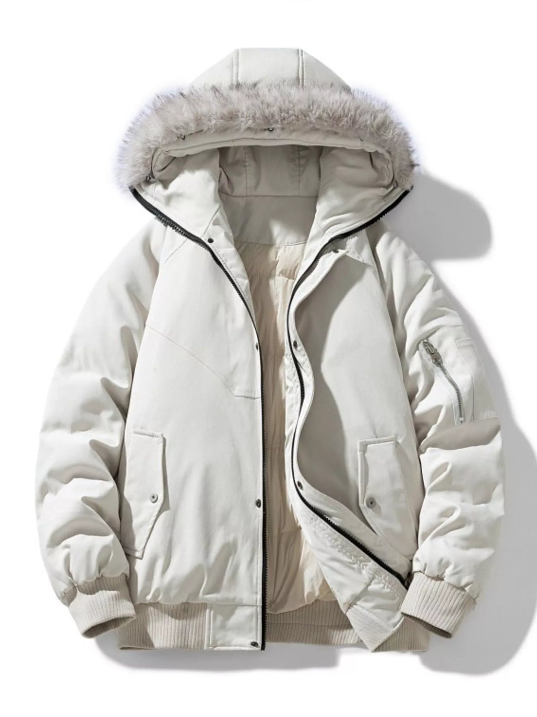 Men's Plus Size Faux Fur Hooded Padded Bomber Jacket - cas7m