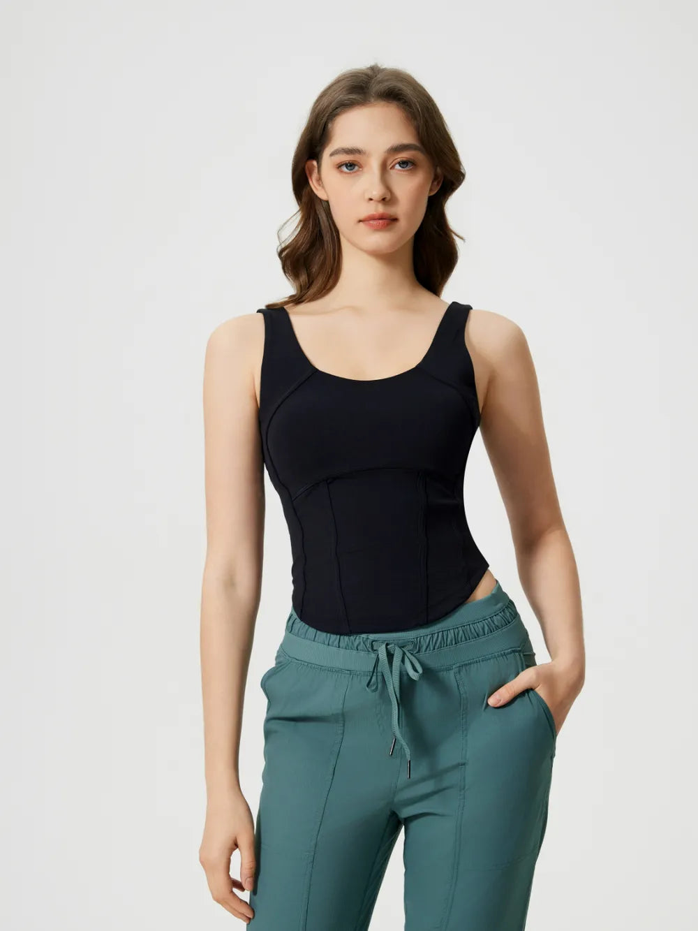 Millennia Round Neck Wide Strap Active Tank with Detachable Chest Pads - cas7m
