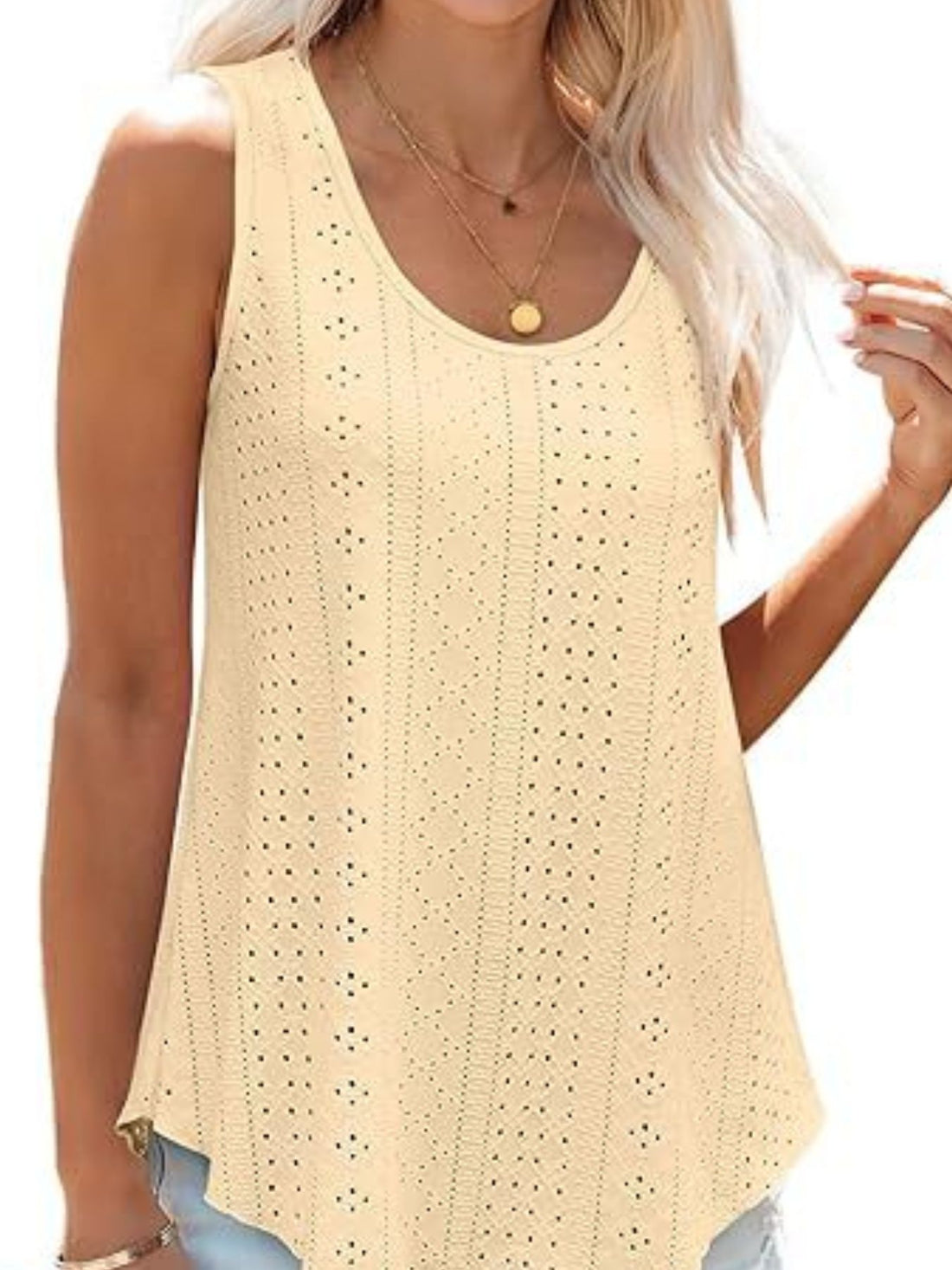 Eyelet Scoop Neck Tank - cas7m