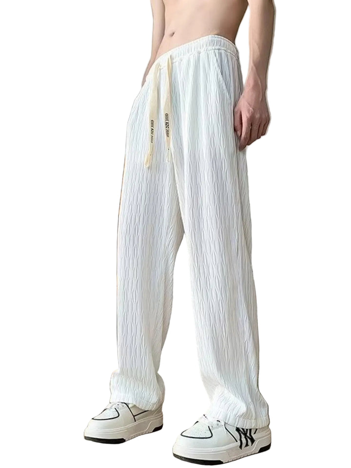 Men's Textured Wide-Leg Drawstring Pants - cas7m