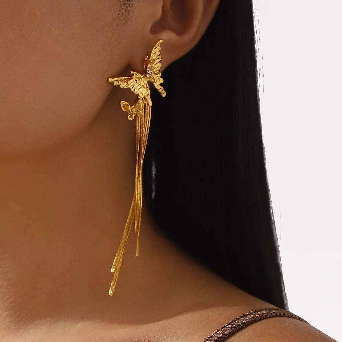 Butterfly Fringe Dangle Earrings - cas7m