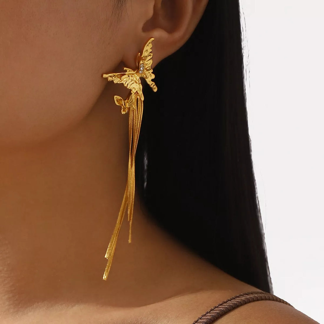 Butterfly Fringe Dangle Earrings - cas7m