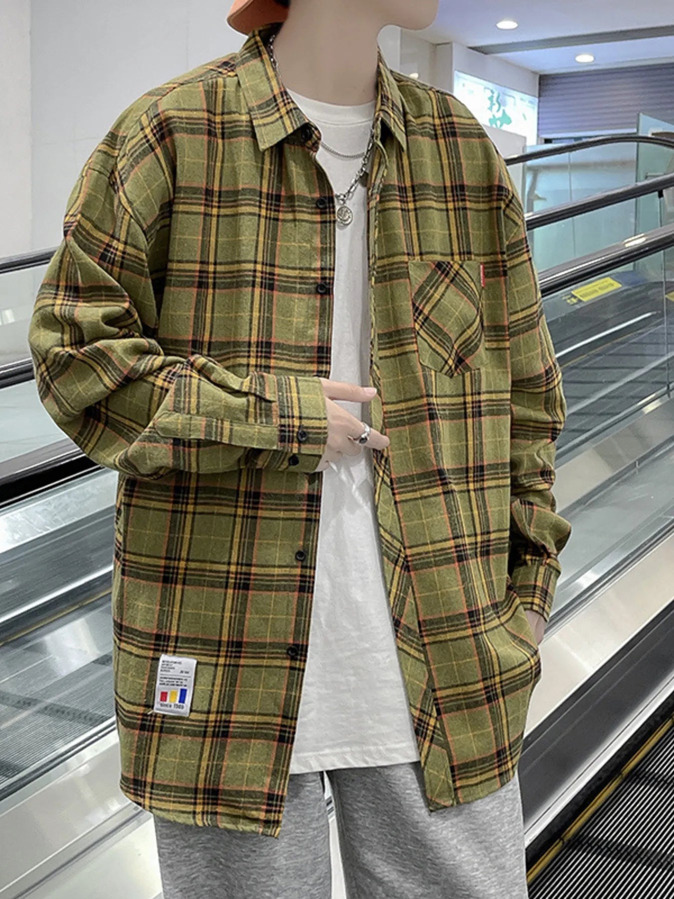 Men's Plus Size Plaid Long Sleeve Shirt - cas7m