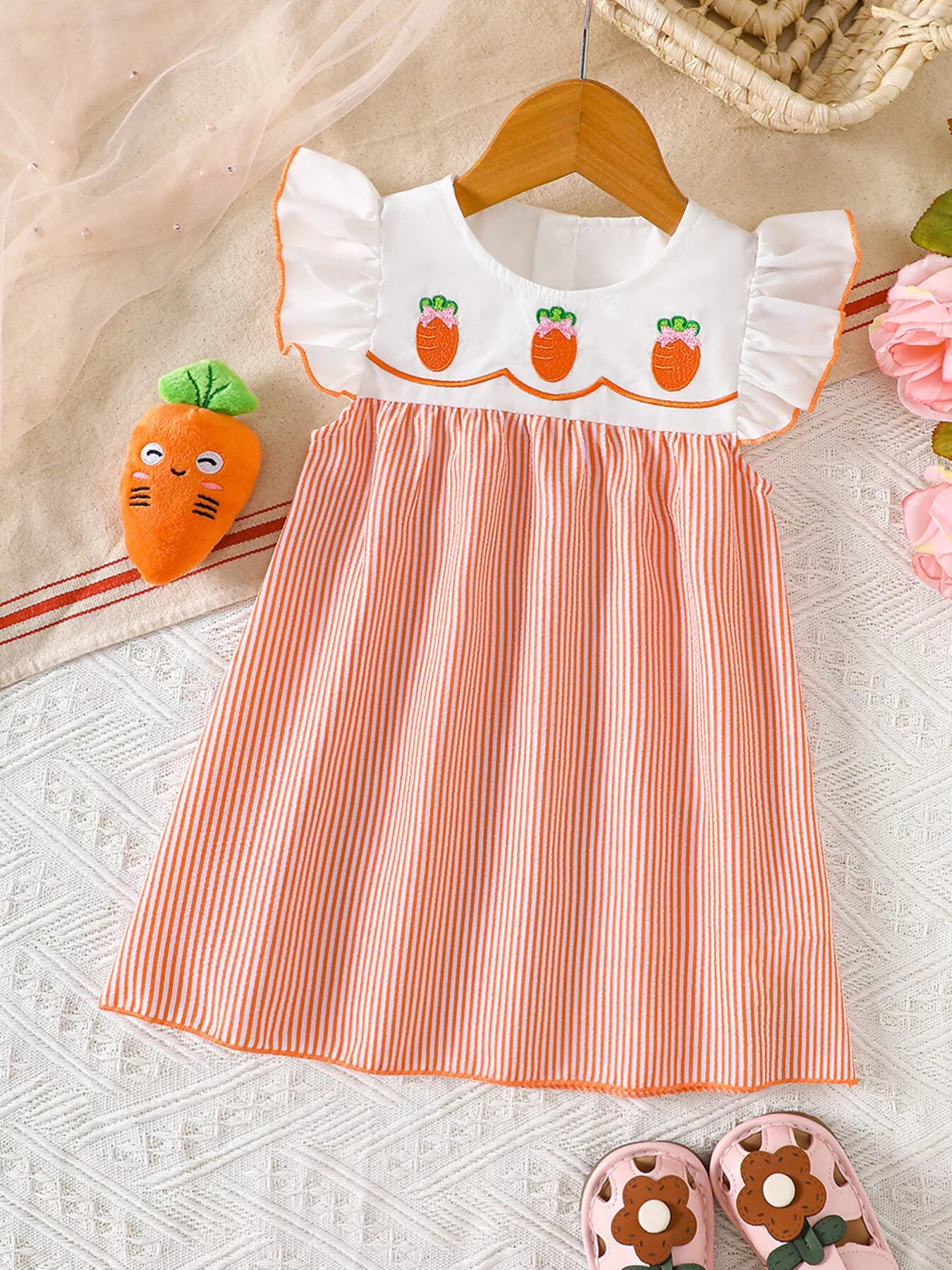 Children's Embroidered Striped Dress - cas7m