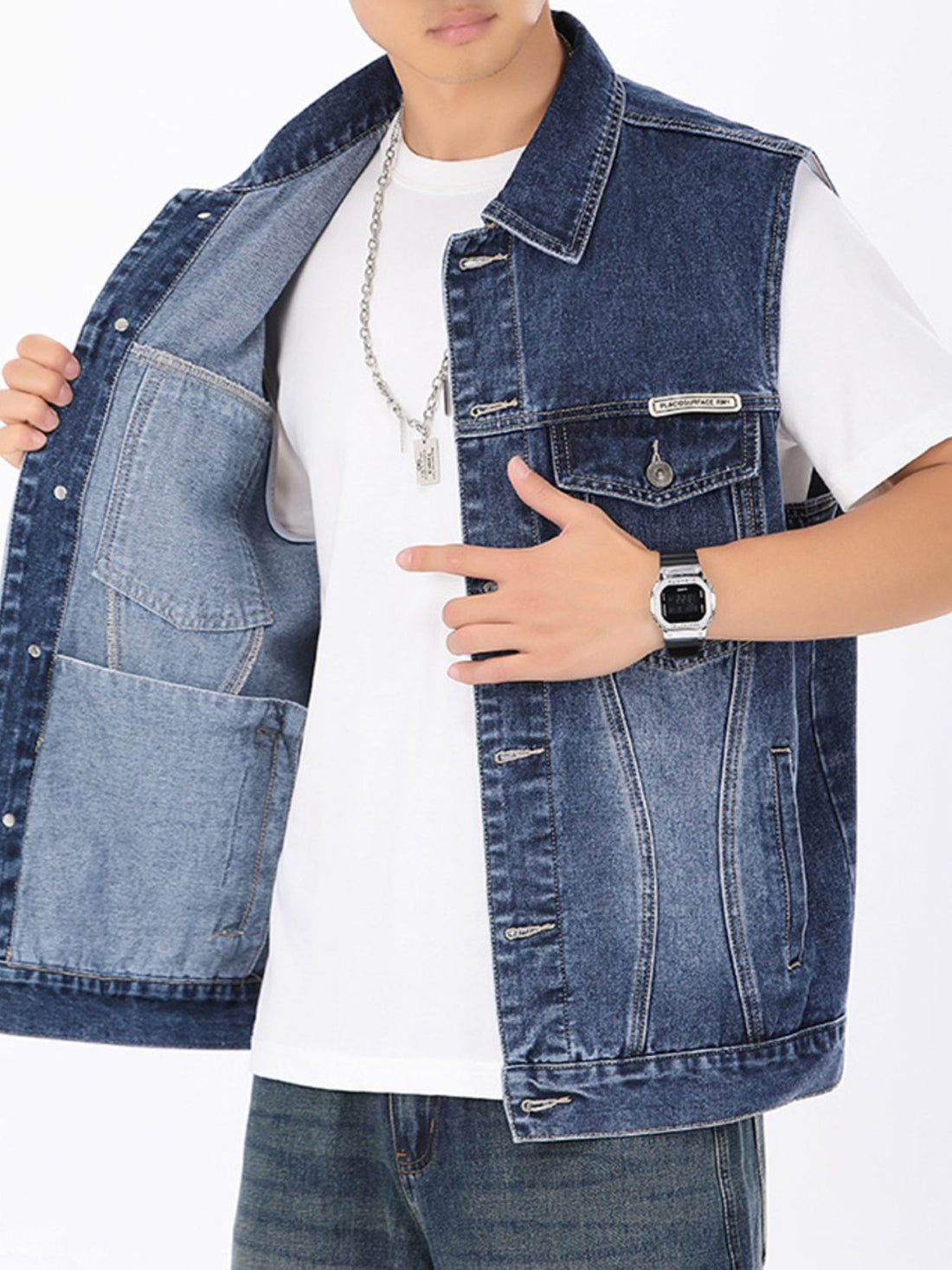 Men's Plus Size Vintage Washed Denim Vest - cas7m