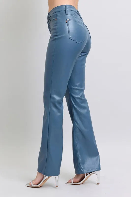 Judy Blue Full Size High Waist Tummy Control Faux Leather Bootcut Pants Plus Size - cas7m