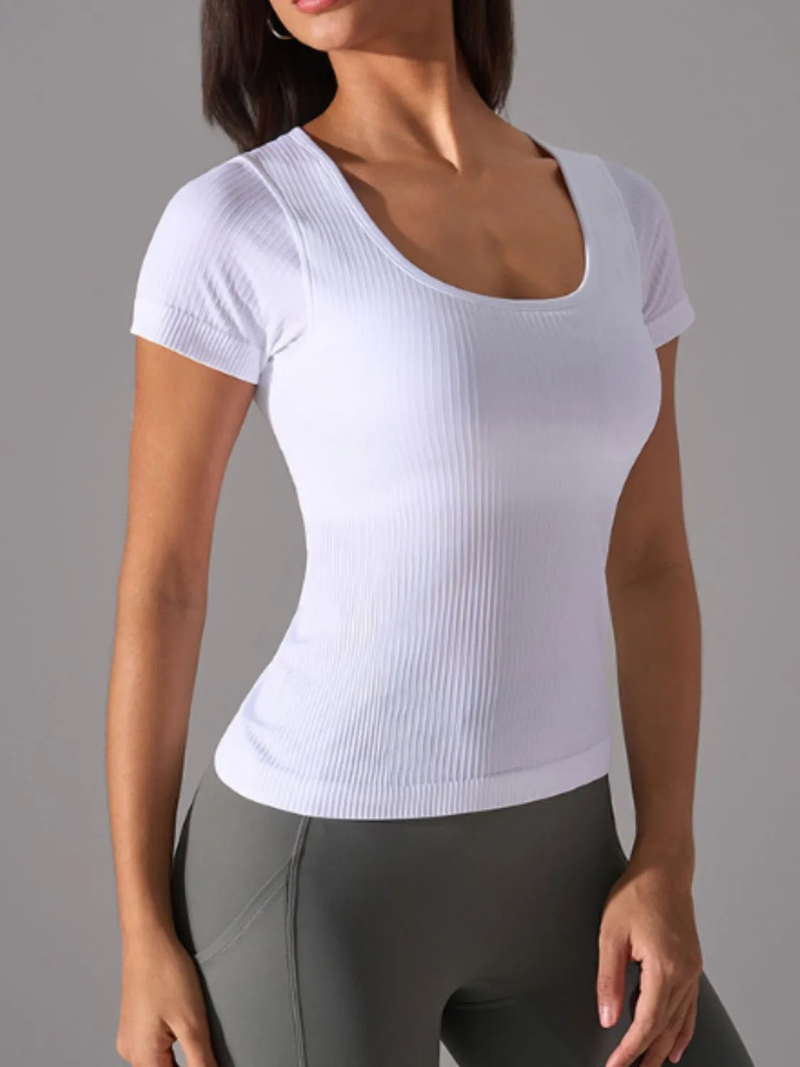 Square Neck Active T-Shirt with Detachable Chest Pads - cas7m