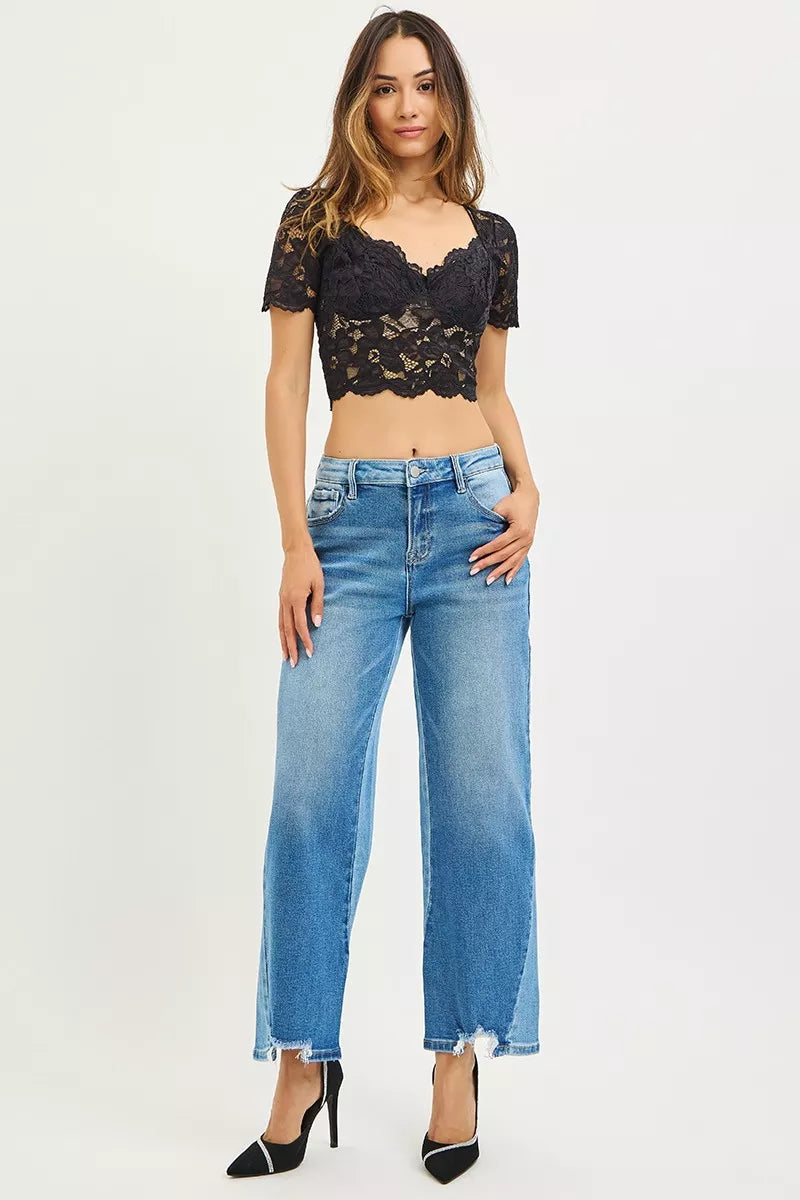 RISEN Full Size Slouchy Cropped Barrel Jeans with Contrast Wash Plus Size - cas7m