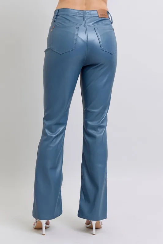 Judy Blue Full Size High Waist Tummy Control Faux Leather Bootcut Pants Plus Size - cas7m