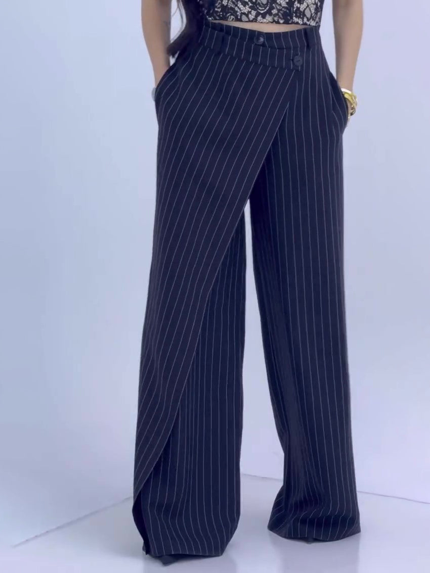 High-waisted Striped Wide-leg Pants - cas7m