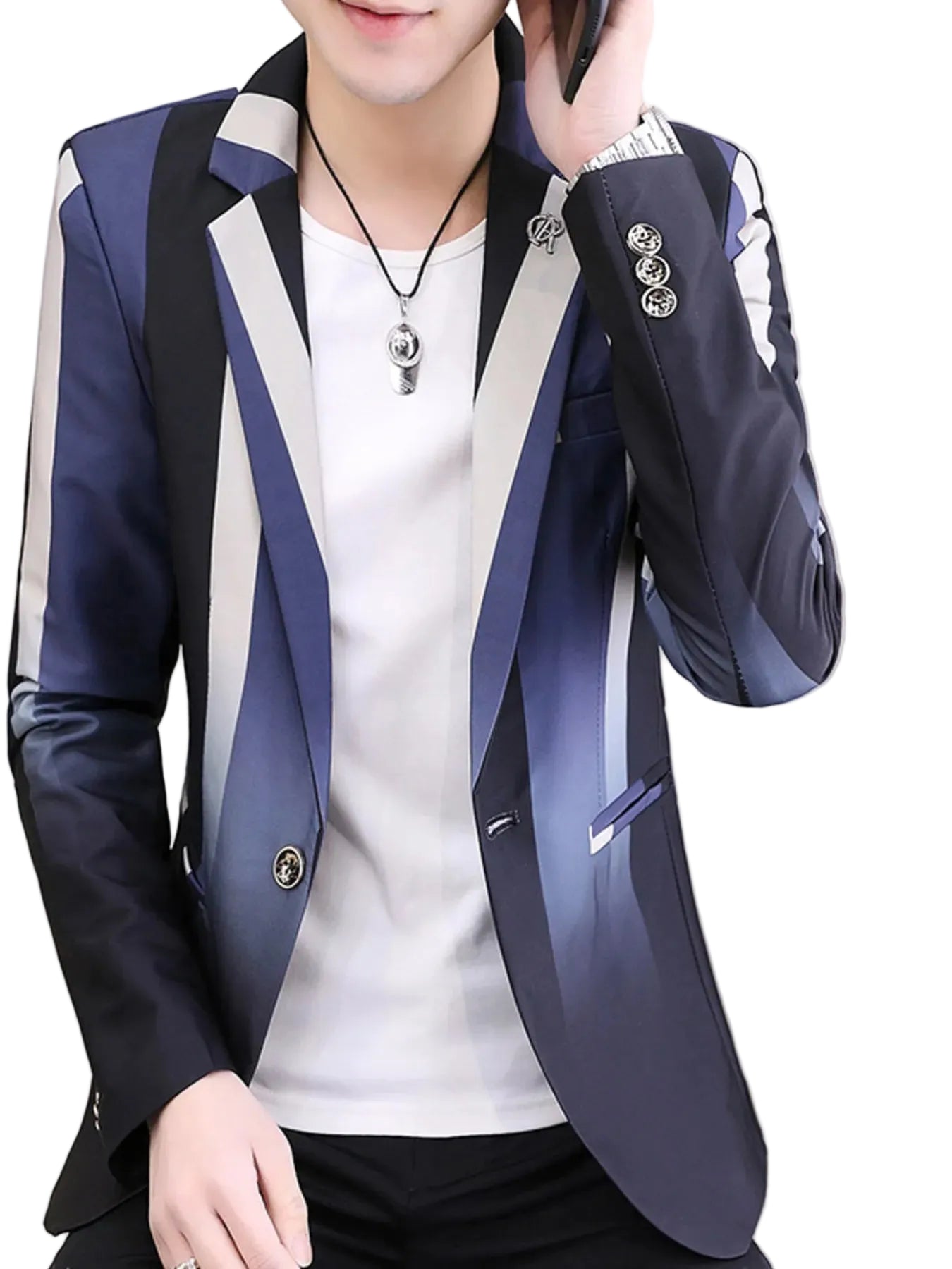 Men's Plus Size Gradient Striped Slim Fit Blazer - cas7m
