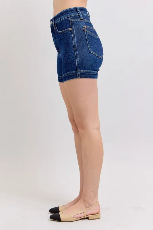 Judy Blue Full Size High Waist Tummy Control Denim Shorts Plus Size - cas7m