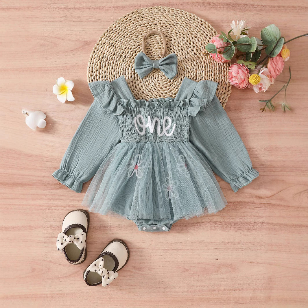 Girls Birthday Romper Short Crawling Outfit Or Dress - cas7m