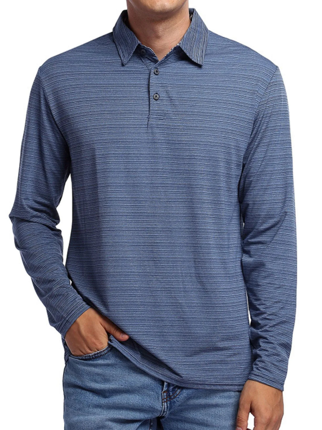 Men's Striped Long Sleeve Polo Shirt - cas7m