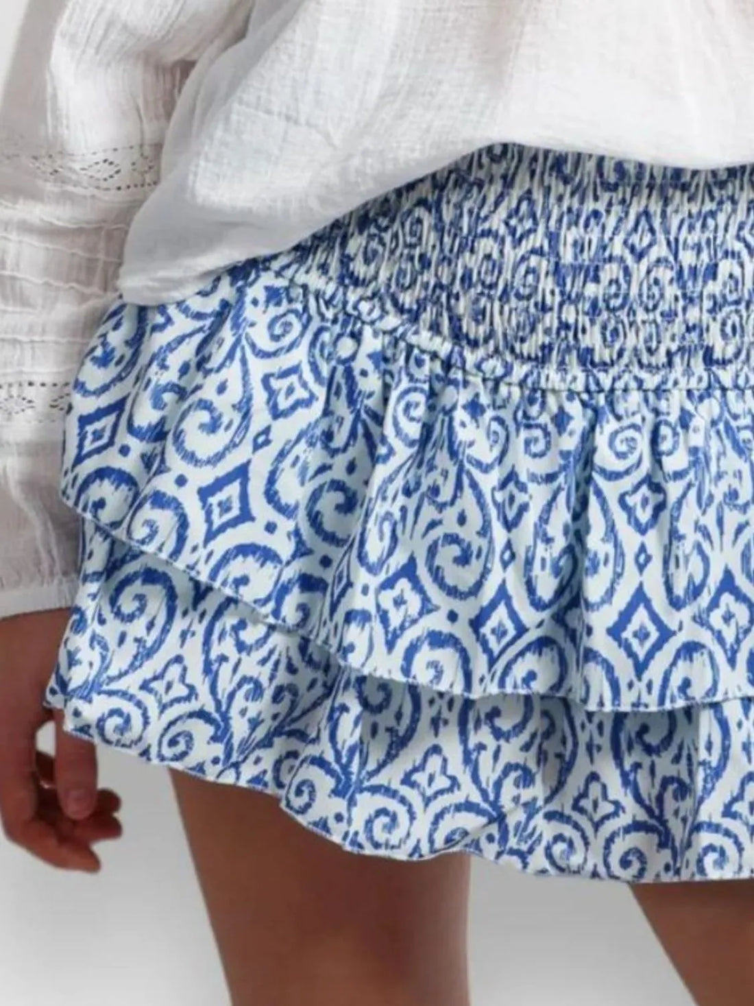 Smocked Wideband Waist Layered Mini Skirt - cas7m
