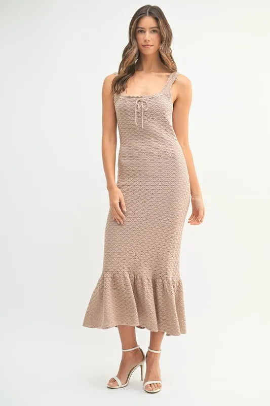 MABLE Ruffled Hem Sleeveless Crochet Knit Midi Dress - cas7m