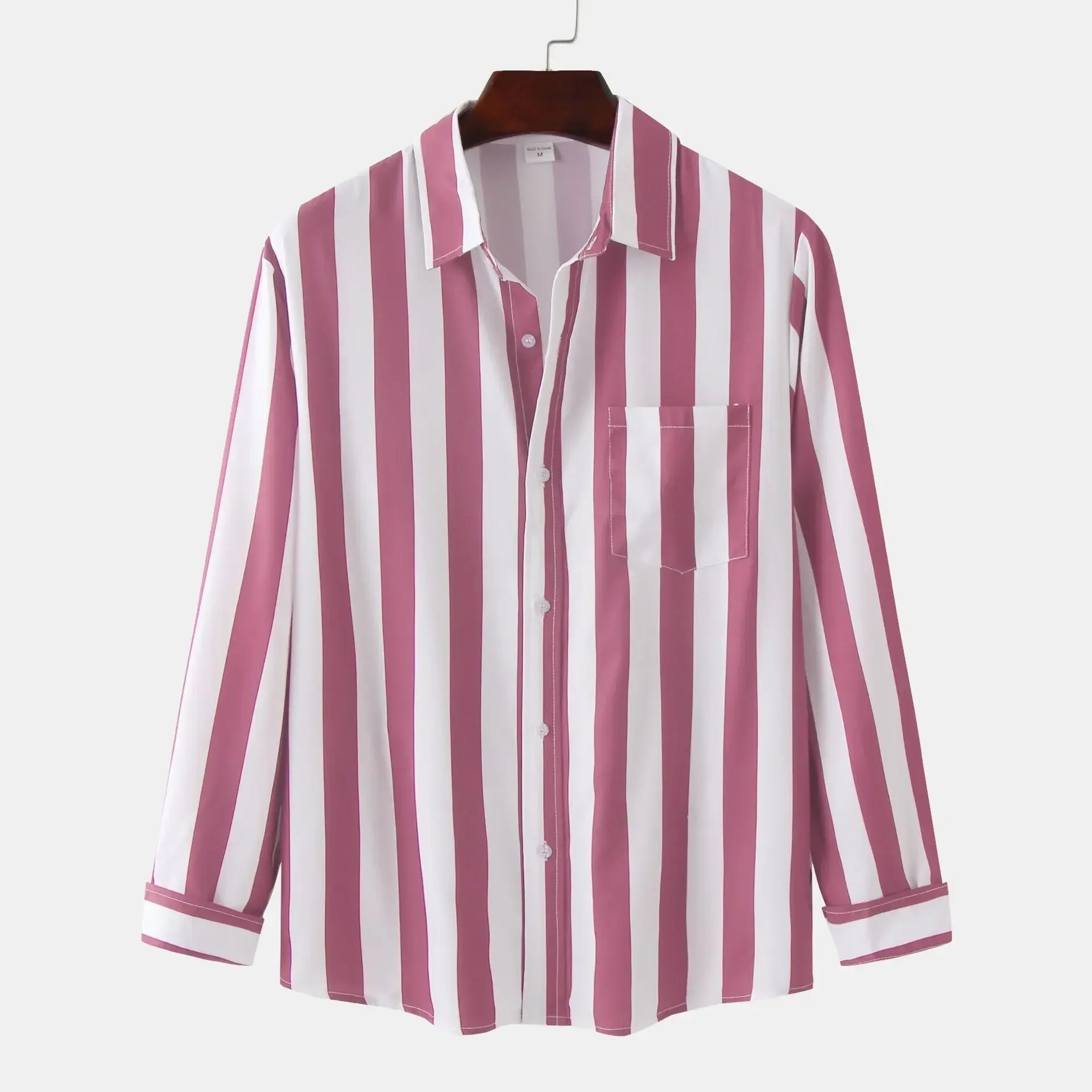 Men's Striped Button-Down Long Sleeve Shirt - cas7m