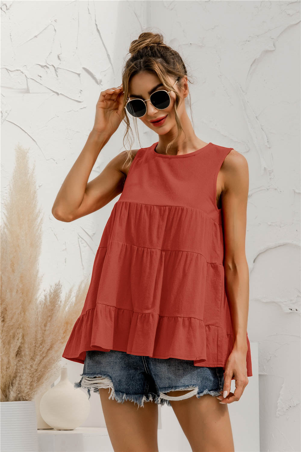 Round Neck Tiered Tank - cas7m
