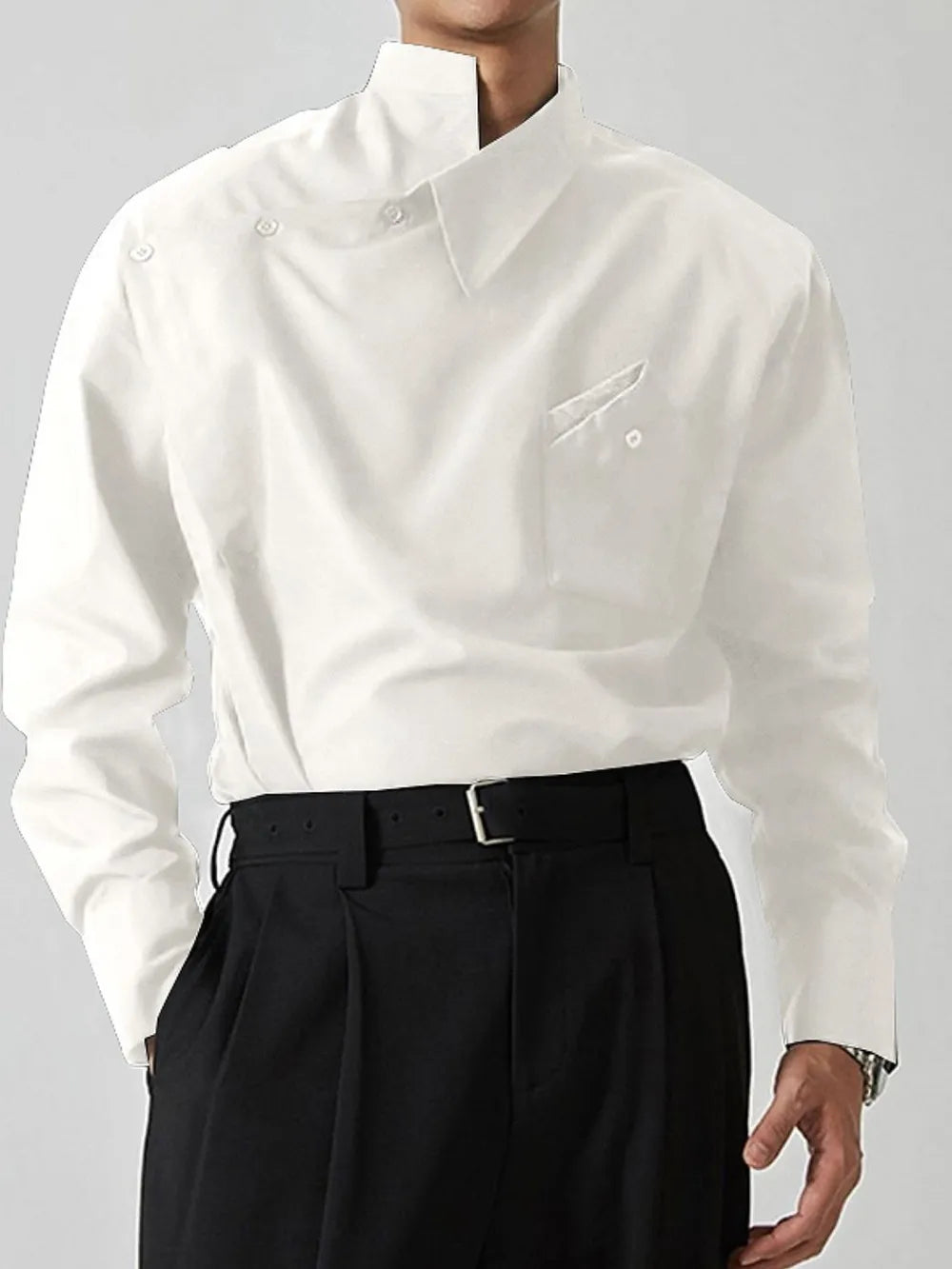 Men's Asymmetrical Long Sleeve Shirt - cas7m