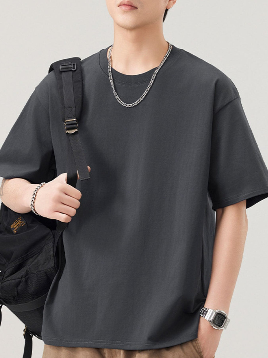 Men's Plus Size Solid Color Casual Loose T-Shirt - cas7m