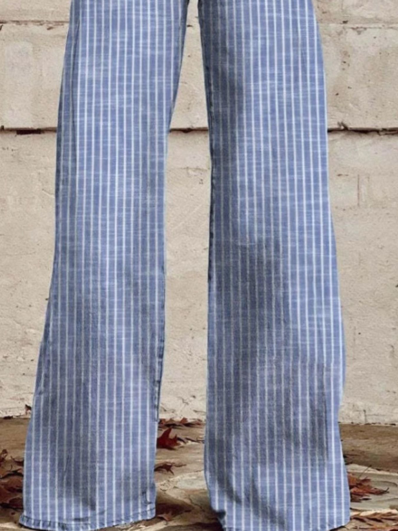 Striped High-Waisted Wide Leg Jeans - cas7m