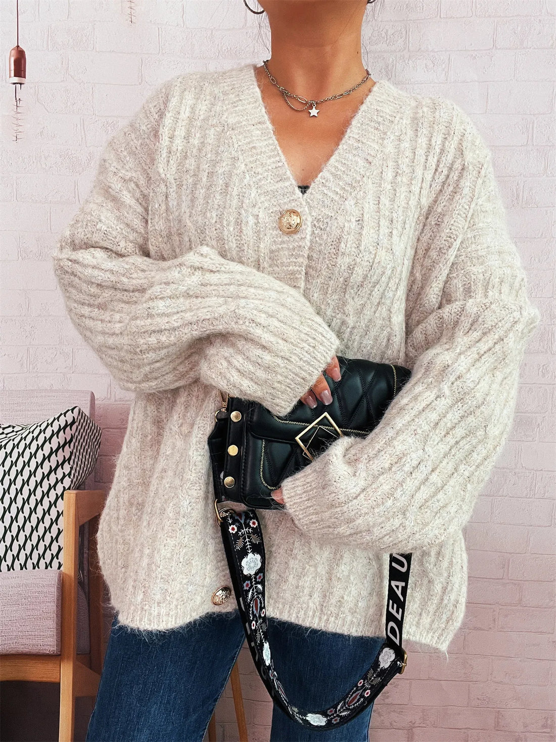 Cable Knit Button-Up Cardigan - cas7m