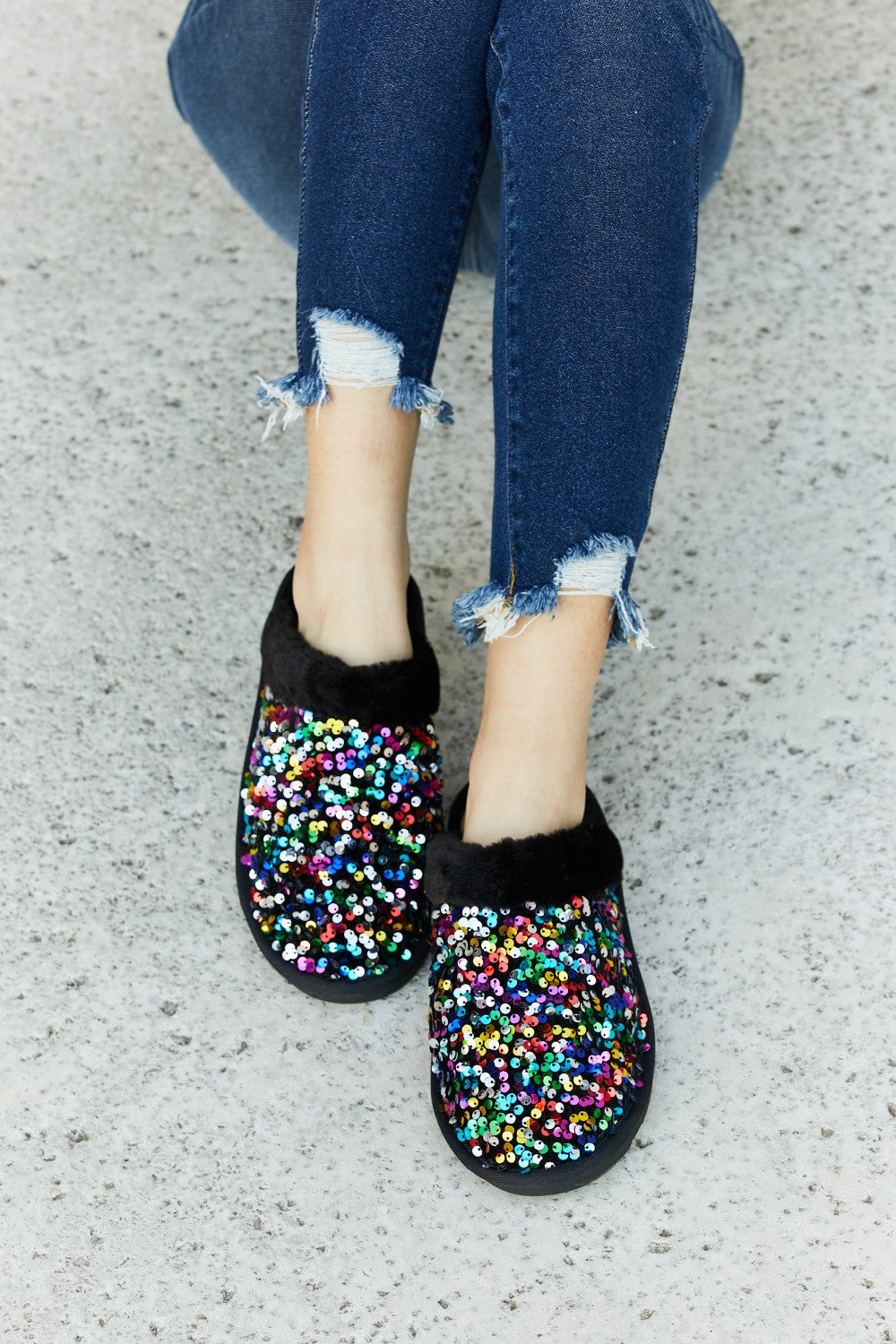 Forever Link Multicolored Sequin Faux Fur Slipper - cas7m