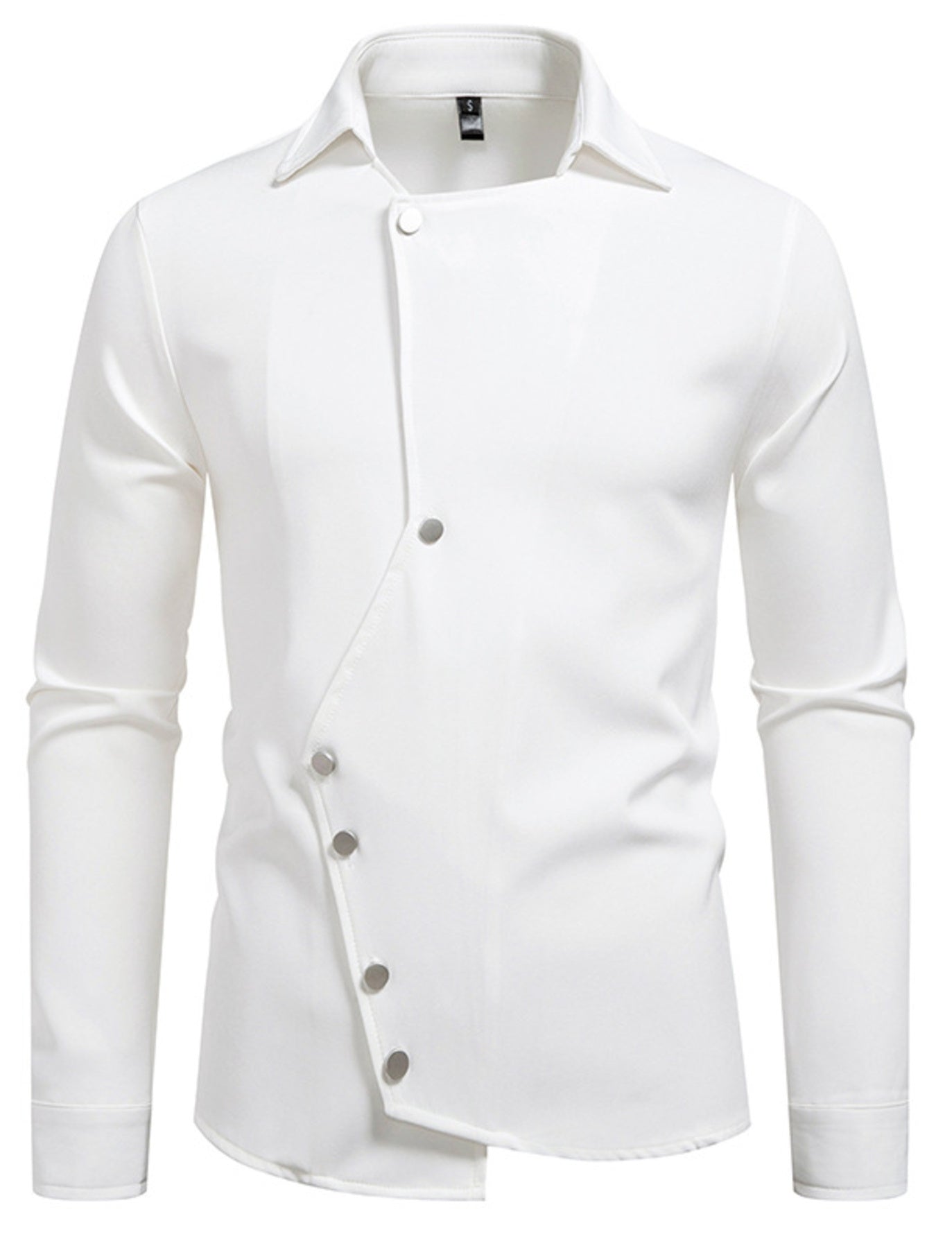 Men's Asymmetrical Button-Down Long Sleeve Shirt - cas7m