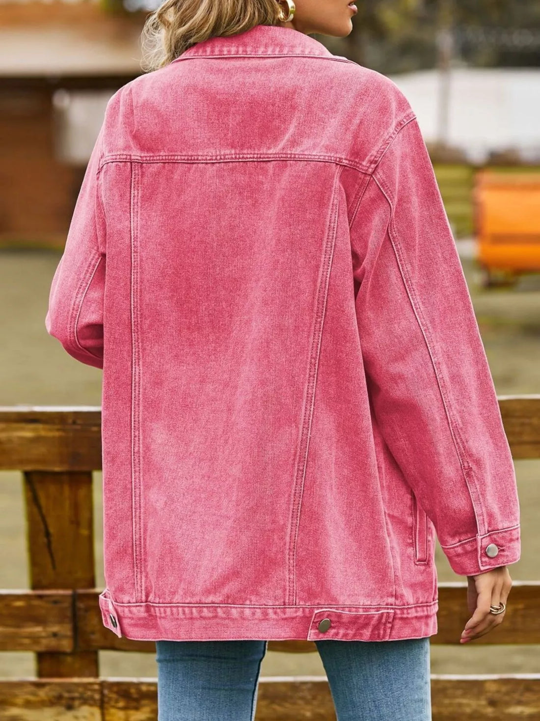 Button Down Washed Denim Jacket - cas7m