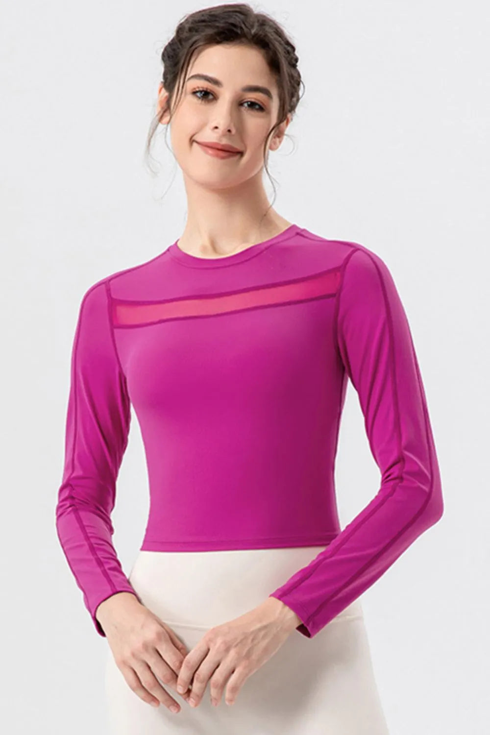 Round Neck Long Sleeve Active T-Shirt - cas7m