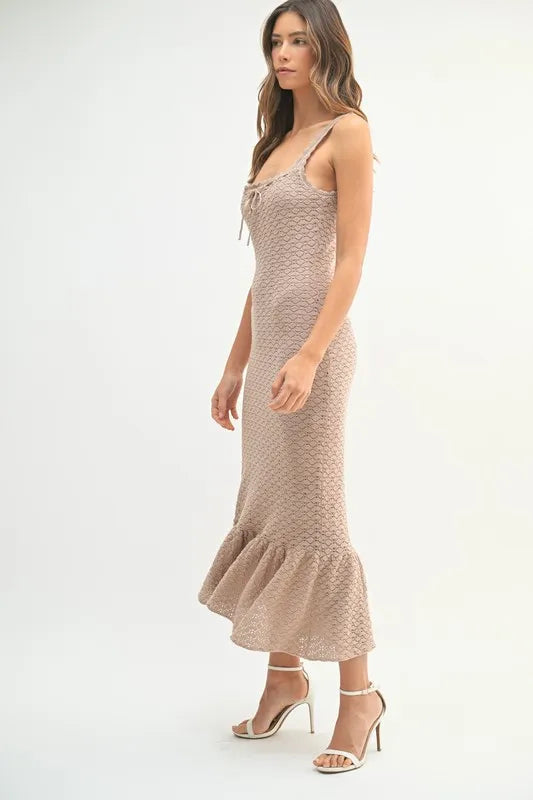 MABLE Ruffled Hem Sleeveless Crochet Knit Midi Dress - cas7m