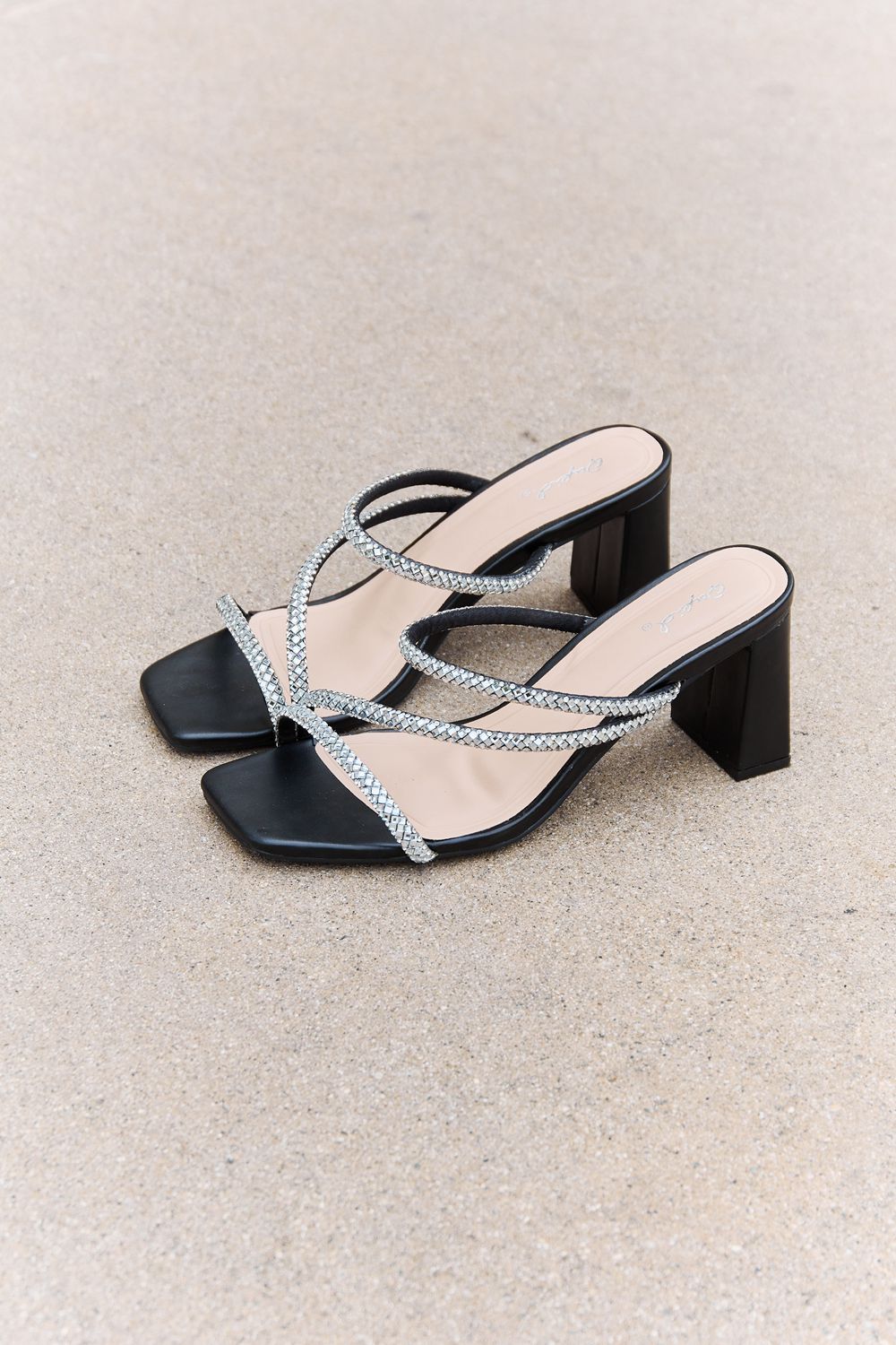 Qupid Level Up Rhinestone Strap Heels - cas7m